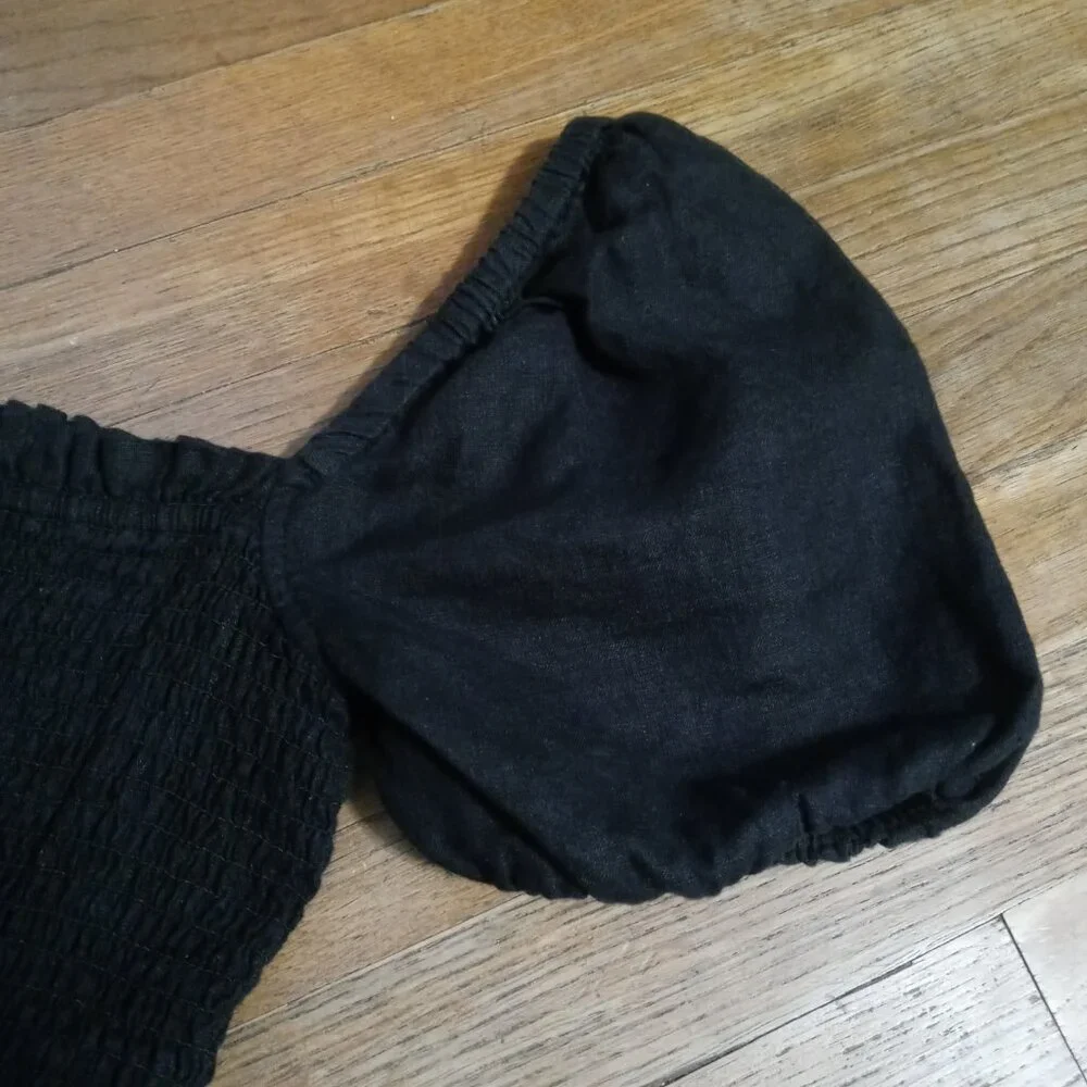 J.Crew Black Linen Mini Dress with Puff Sleeves Size M